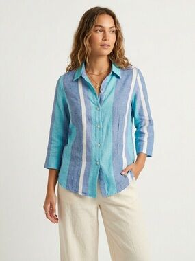 Sartoria Saracena Made In Italy Linen Striped Button Down M